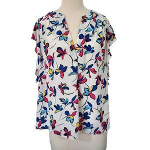 Zac & Rachel Shirt Top Flutter Sleeve Flowy Womens Plus Size 1X Sheer Floral